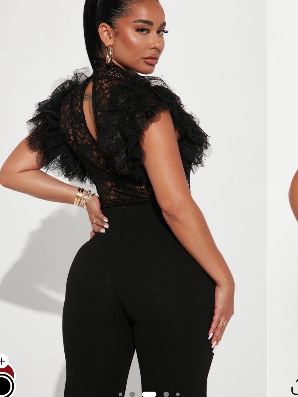 Fashion Nova Black Lace Ruffle Sleeve Bodysuit - Picture 2 of 2